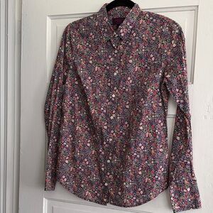 Liberty by J.Crew-Down Shirt - Navy with Pink & Green Flowers